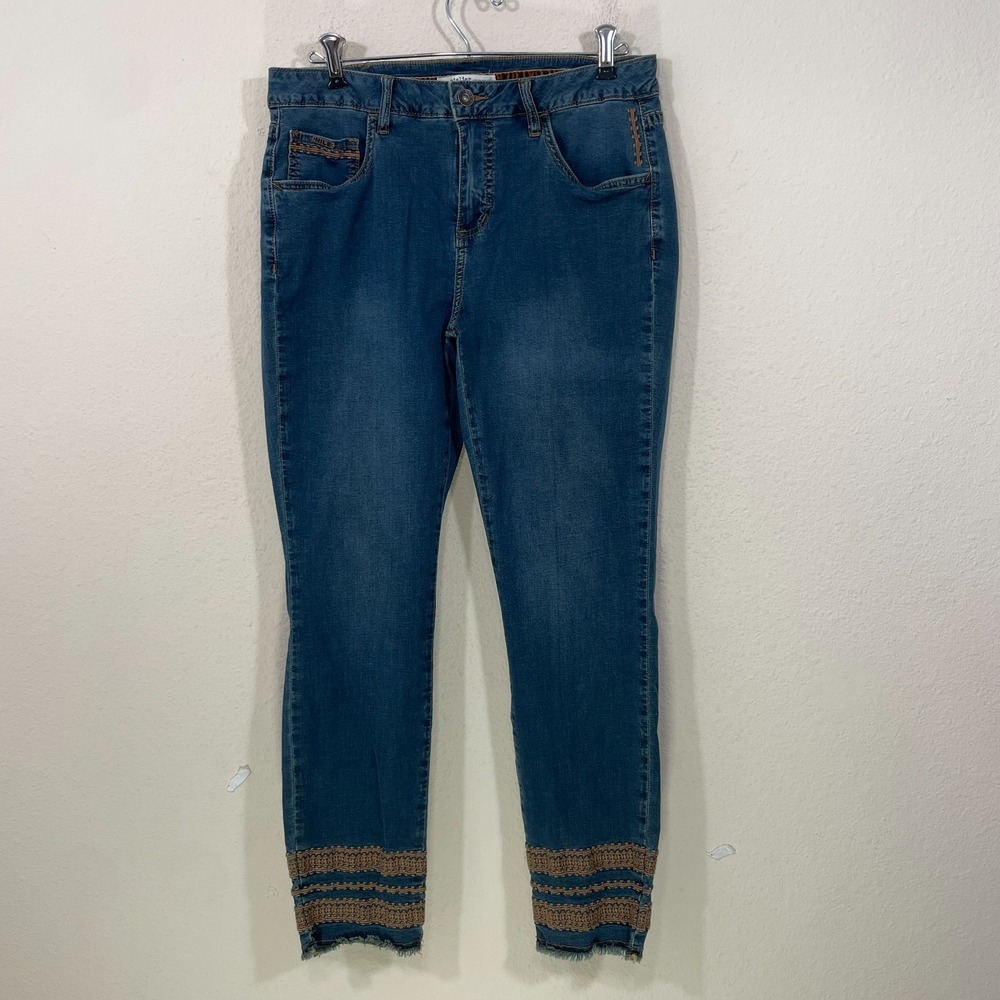 Nile Atelier Women's Large‎ Ankle Jeans Embroidered Hem Stretch Slim Straight